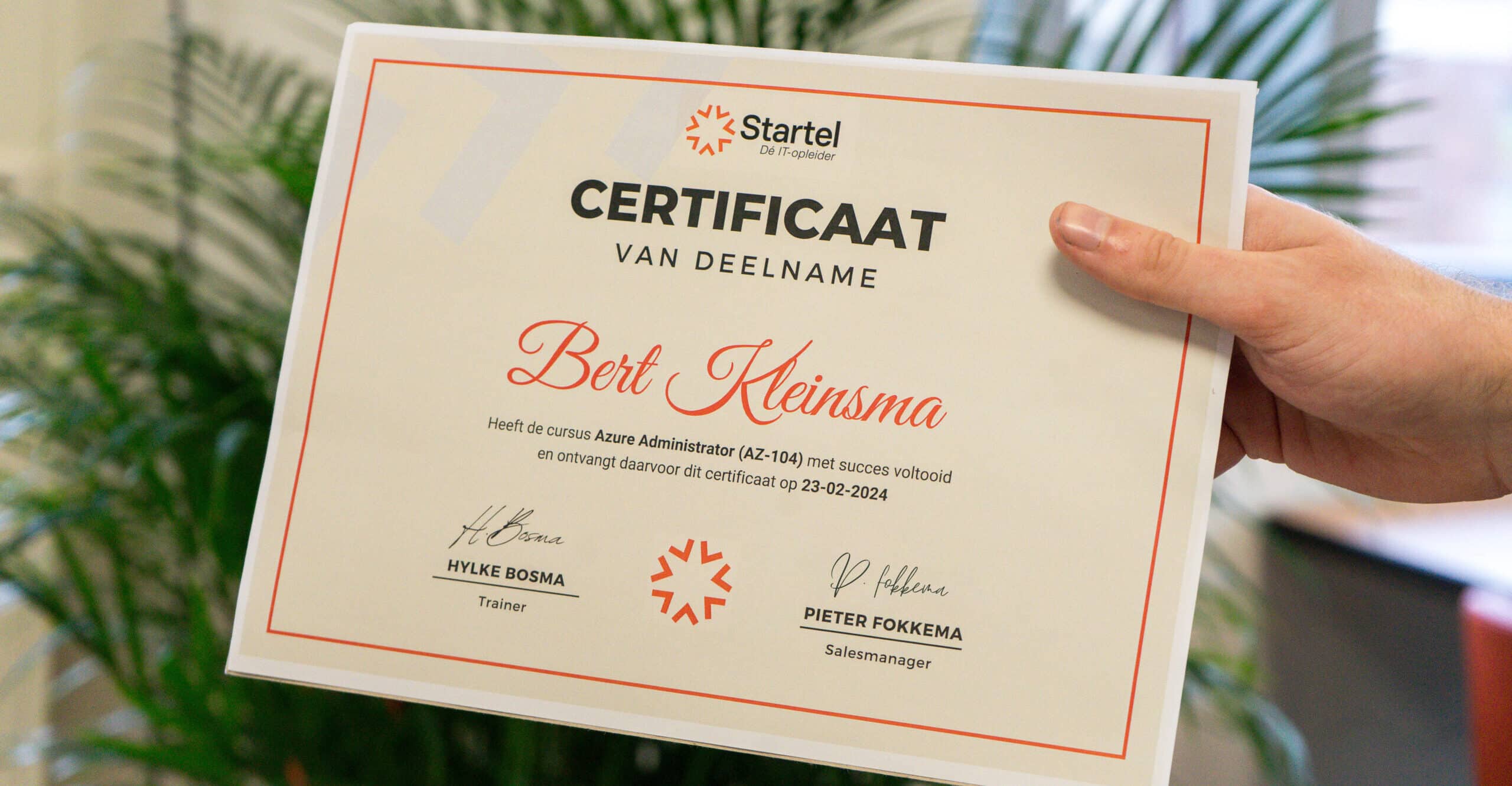 Bij Startel krijg je een certificaat van deelname na het volgen van een klassikale training.