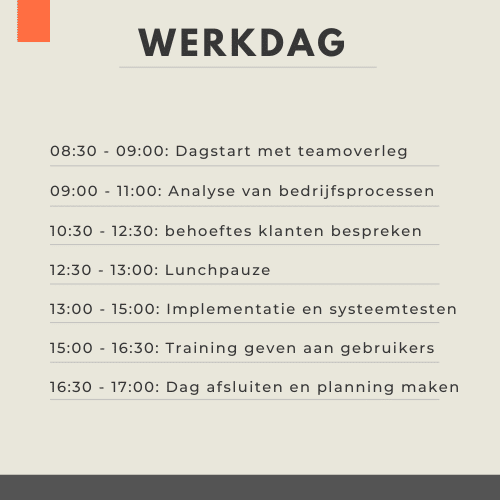 Gemiddelde werkdag van een Functioneel Consultant.